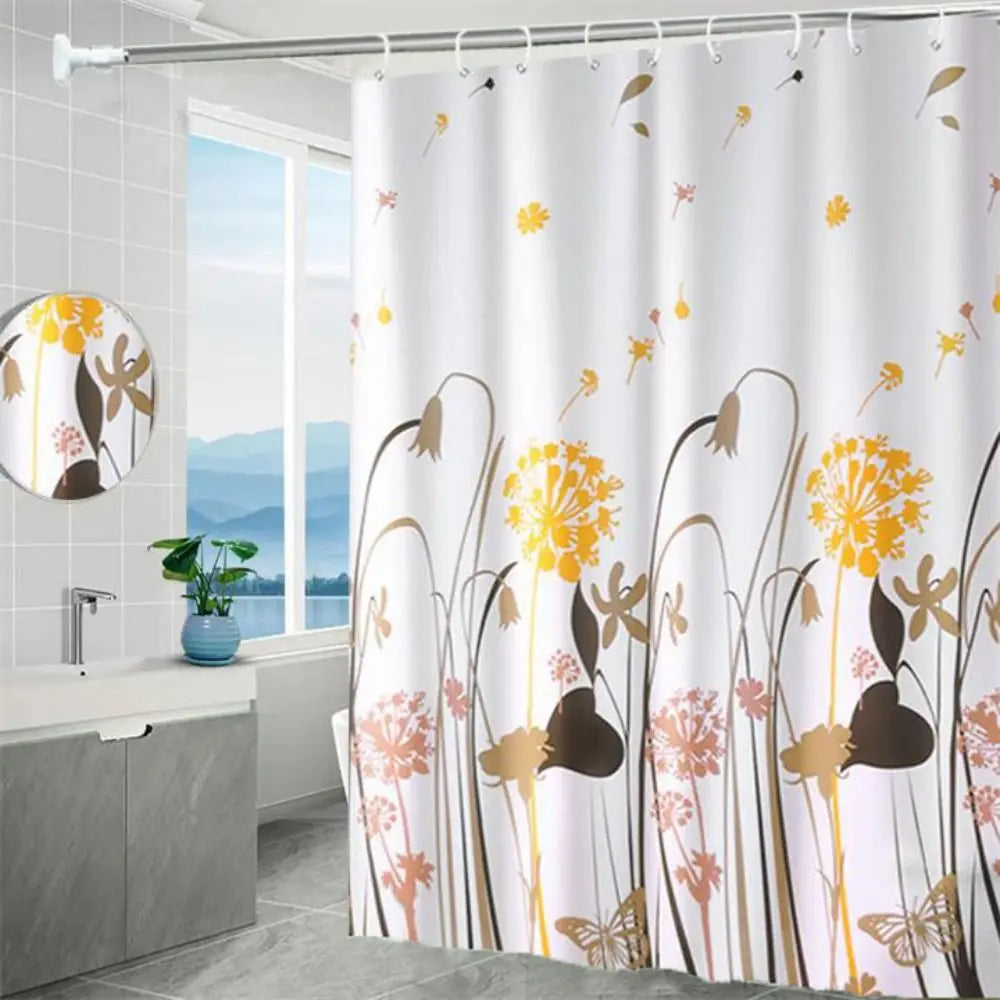 rideau douche moderne motifs floraux couleurs variées opaques anneaux métalliques 150cm 180cm