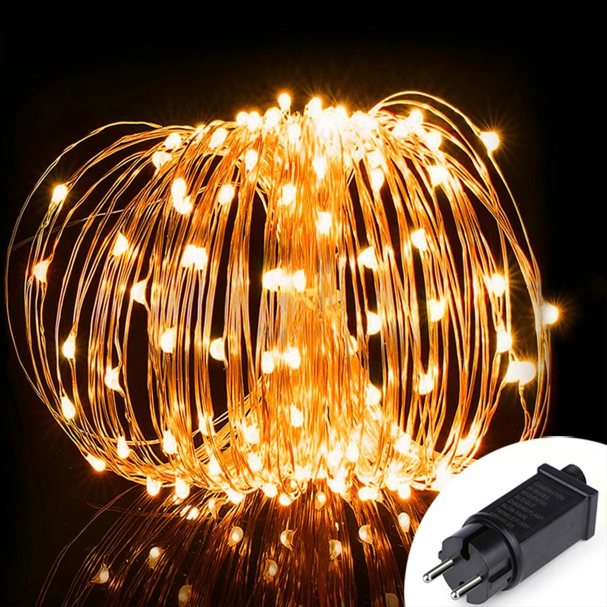 guirlande lumineuse or blanc chaud fil cuivre led moderne adhésif extérieur intérieur noël 10m