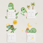 stickers mural lumineux dinosaures palmiers soleil lune étoiles floral cartoon adhésif chambre salon vert