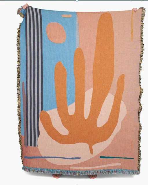 couverture coton brodée géométrique moderne bleu orange rose blanc fixations