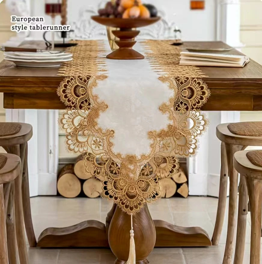 table cheminement brodé fleur blanc doré classique romantique tasselextérieur restaurant cuisine chambre mariage salon
