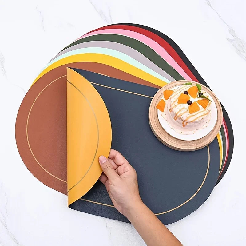tapis table rond moderne élégant bordure dorée imperméable salle manger cuisine