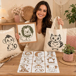 pochoirs animaux mignons blancs cartoon gabarits peinture tissu toile loisirs créatifs DIY différents