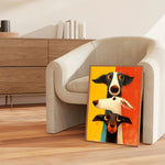 tableau moderne impression toile visage animal stylisé jaune orange bleu opaque décoration chambre sans
