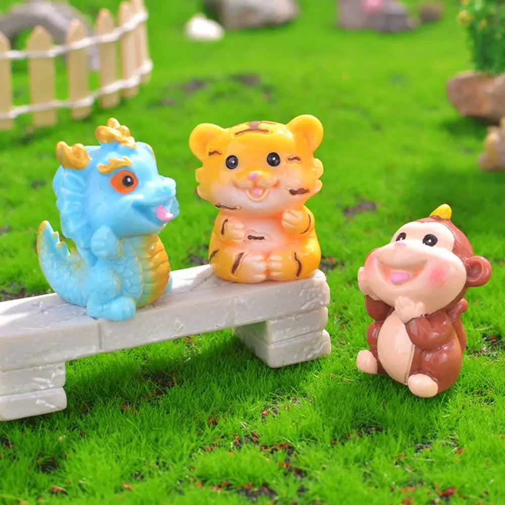 figurines animaux zodiaque résine finition mat cartoon mignon couleurs vives yeux noirs sourire rose