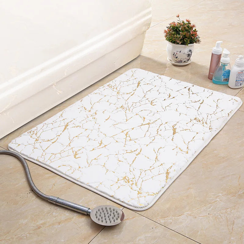 tapis bain sol antidérapant marbre doré duveté motifs veinés moderne
