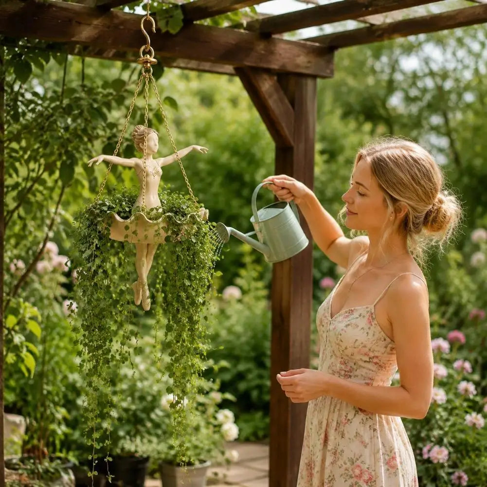 plantes suspendues ballerine tutu chaines decoratives jardin exterieur intérieur arrosoir lierre