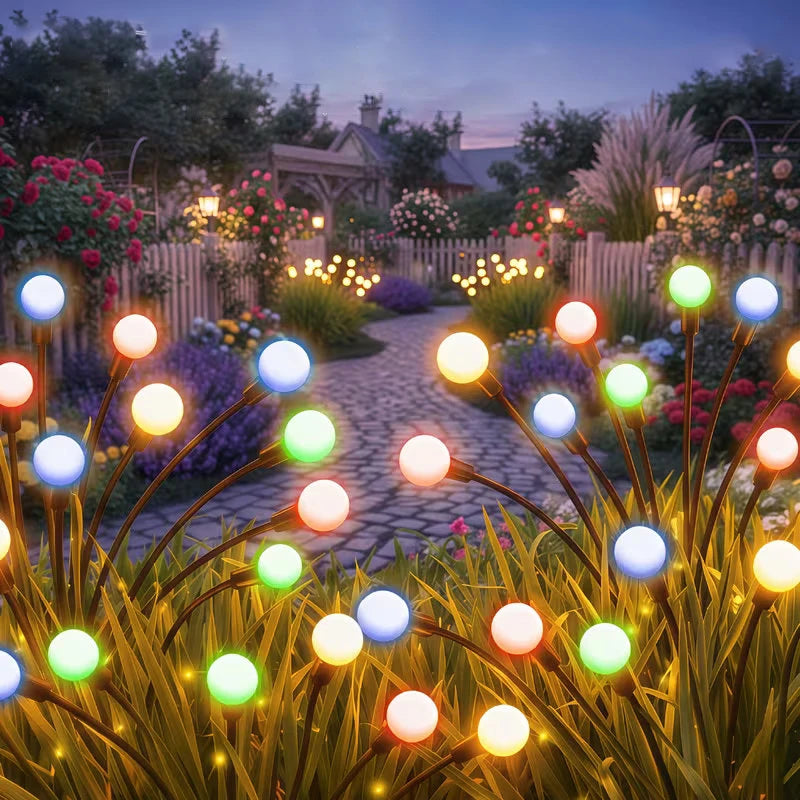 lumière solaire led extérieure moderne noire dorée blanche floral decoration autonome piquet jardin patio
