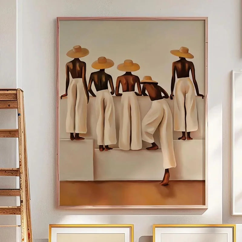 tableau moderne minimaliste abstrait femmes noires beige marron clair 20x30cm 30x40cm toile cadre bois