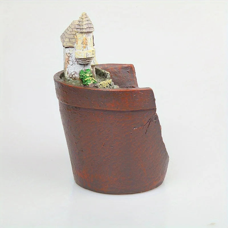 Cache-pot rouge avec design féerique pour petites fleurs