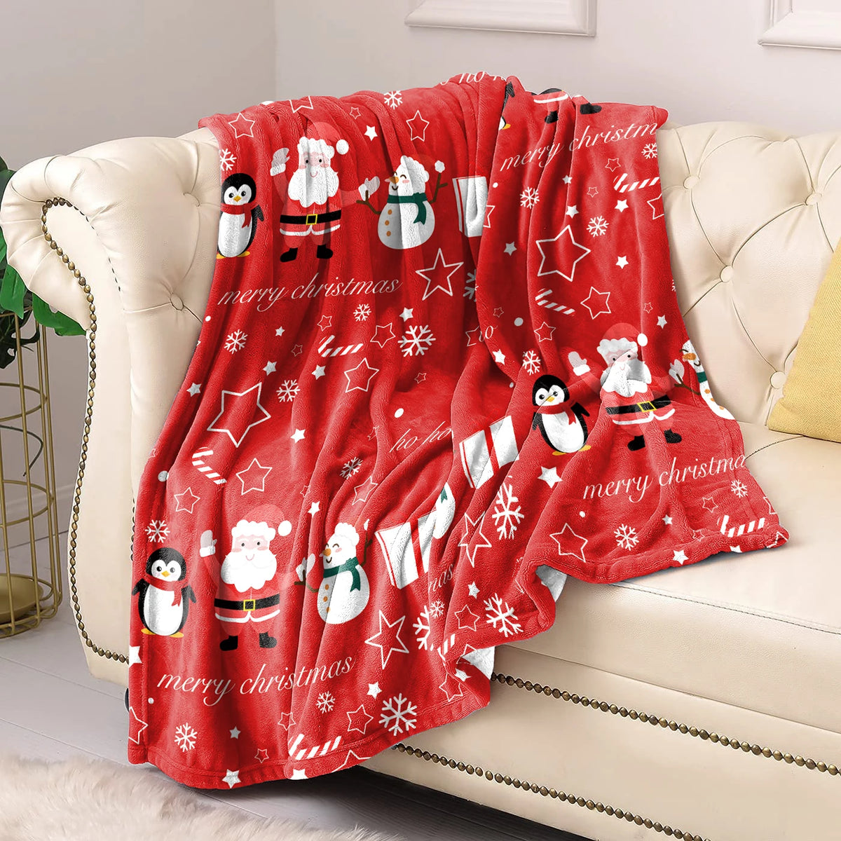couverture polaire noël rouge blanche motifs flocons pères noel hiver moderne portable hospitalière festive