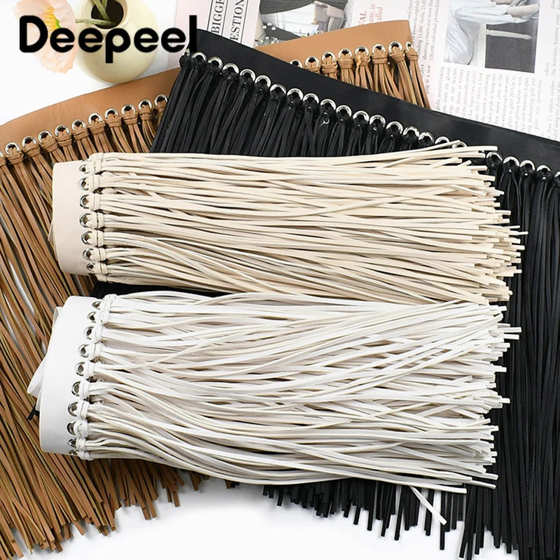 franges simili cuir noir boho chic métalliques décoration textile maisonFRINGEDECORATIVE