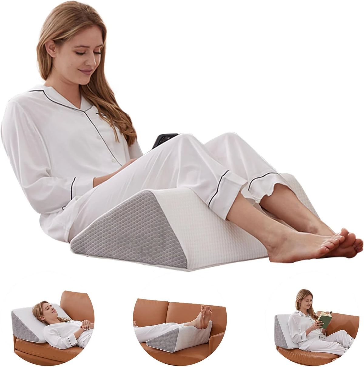 coussin soutien triangle blanc gris mousse mémoire forme moderne déhoussable adultes lit