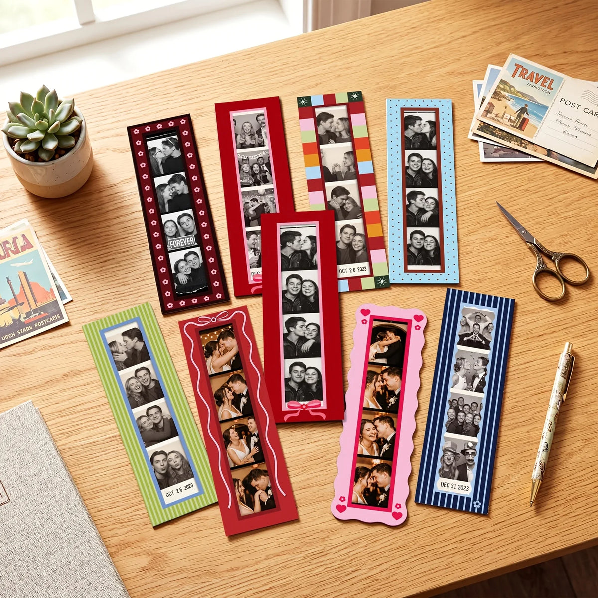cadres photo magnétiques vintage multicolores rayés réfrigerateur enfants adultes fêtes années 80