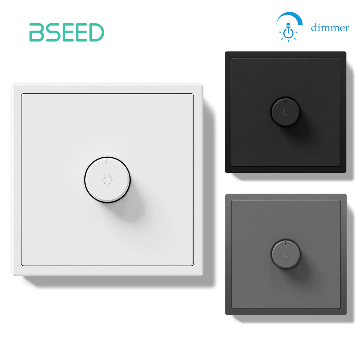 interrupteur rotatif blanc noir gris moderne minimaliste 80x80mm vis certification fcc rohs