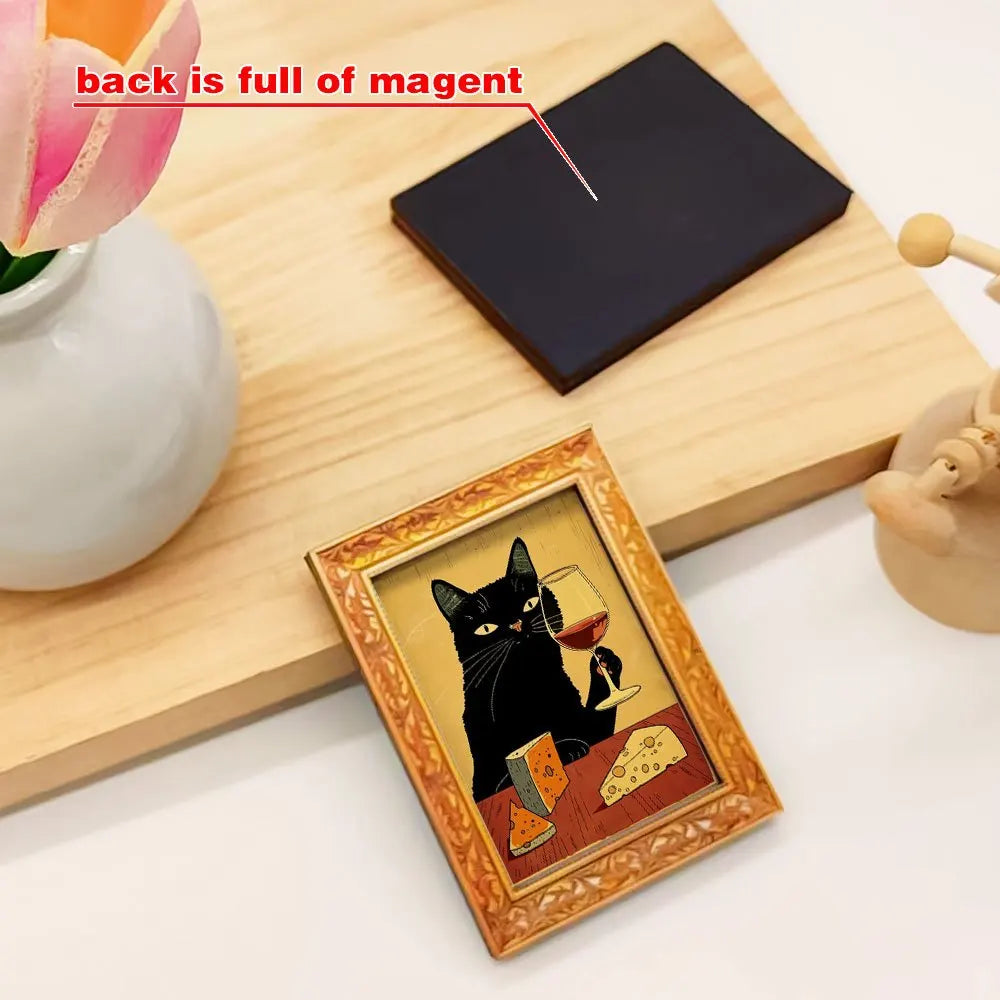 cadre photo chat noir verre vin fromage doré tableau artiste erotique chambre decoration erotique