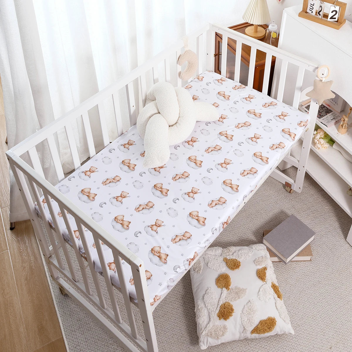 drap housse berceau licorne fleurs motif doux élastique moderne enfantin beige marron gris blanc