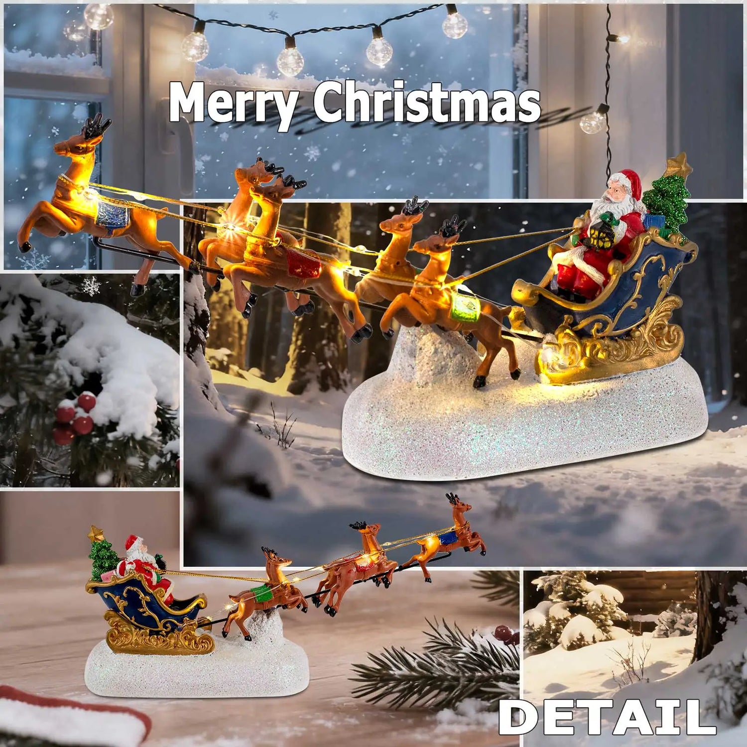 Vue de côté du traîneau de Noël avec éclairage LED intégré