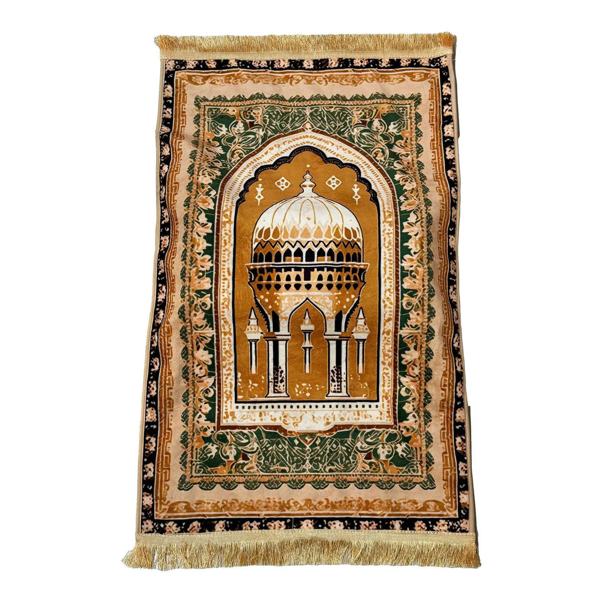 tapis prière épais 8cm brocart imprimé architectural antidérapant moderne İslam chrétien doré beige patio