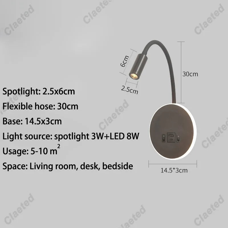 lampe murale flexible moderne noir blanc éclairage cuisine salle manger prise électrique led.angle réglable