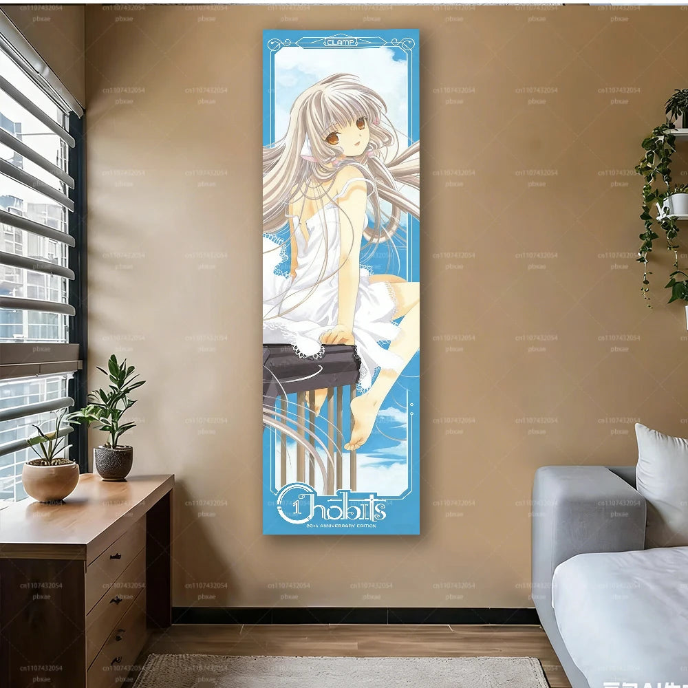 Poster mural anime illustration jeune fille piano bleu blanc chambre fille