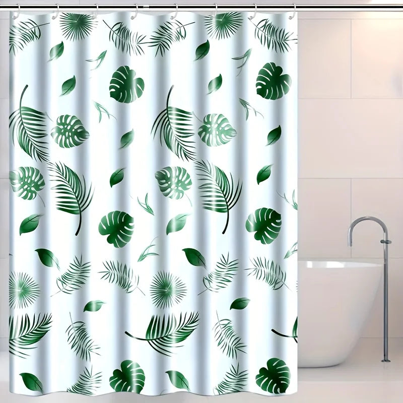 rideau douche moderne feuilles tropicales blanc vert opaque ourlet standard polyester 120x180cm 150x180cm