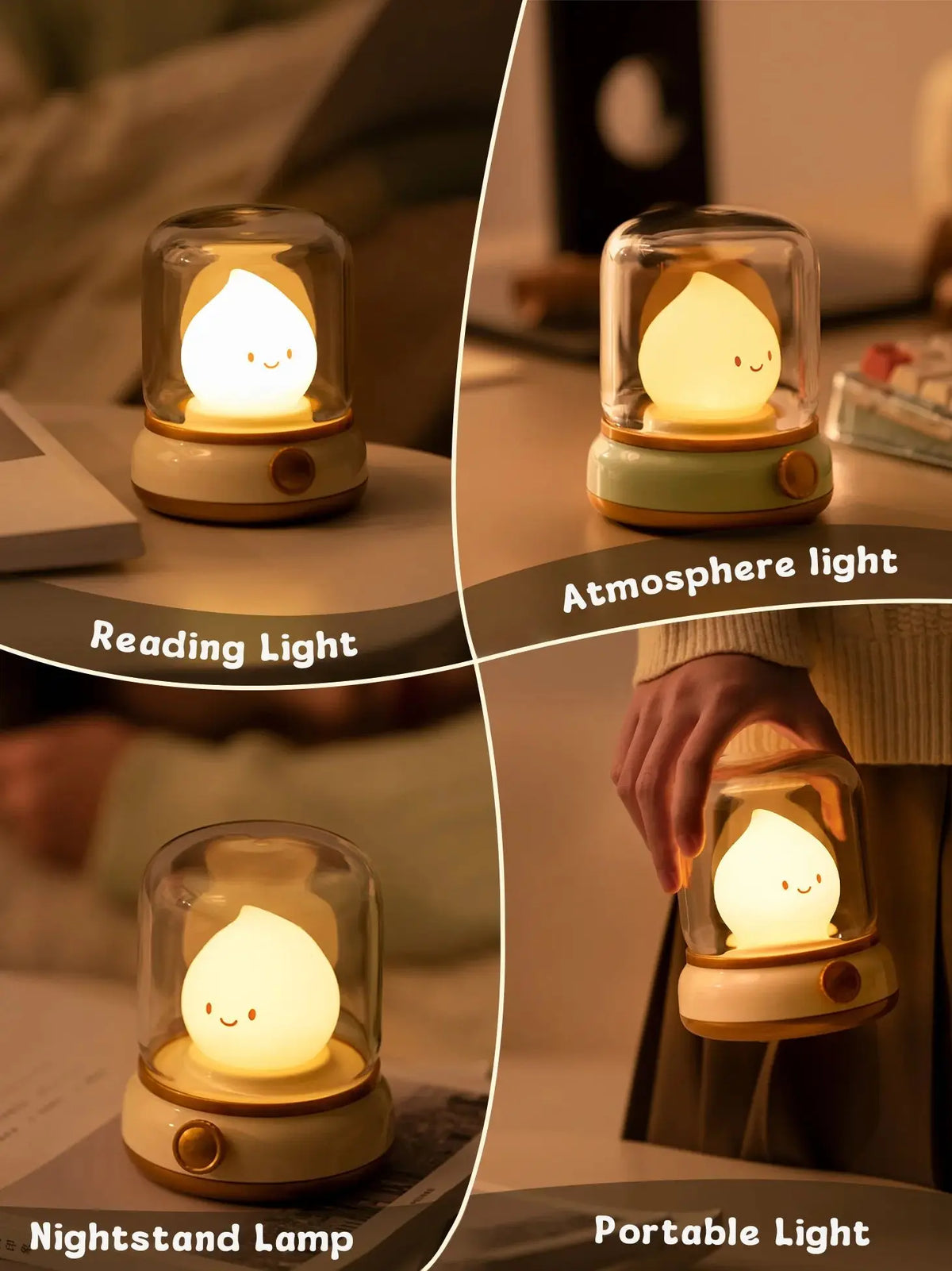 lampe table veilleuse led vert clair souriant notes musicales transparent contemporain enfantin rechargeable usb