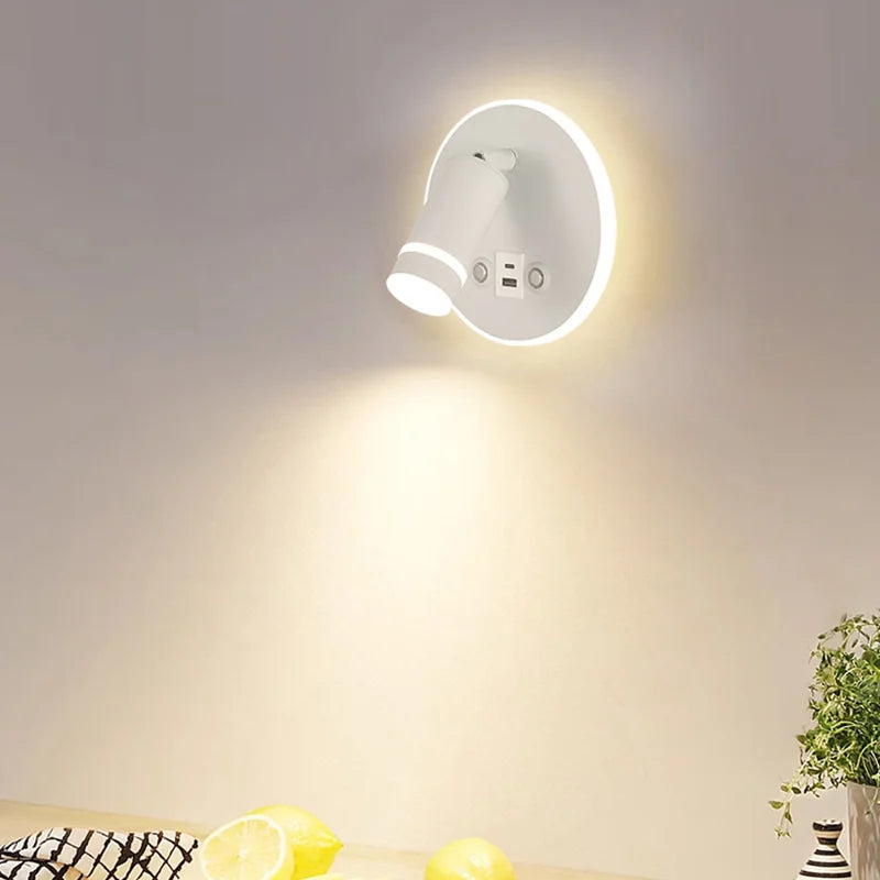 lampe murale moderne LED noir blanc doré USB interrupteur tactile