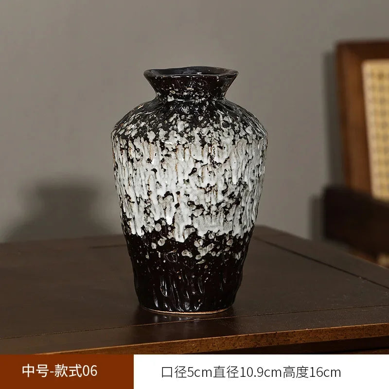 vases céramique noir blanc bleu marron texture rustique moderne fleurs artificielles