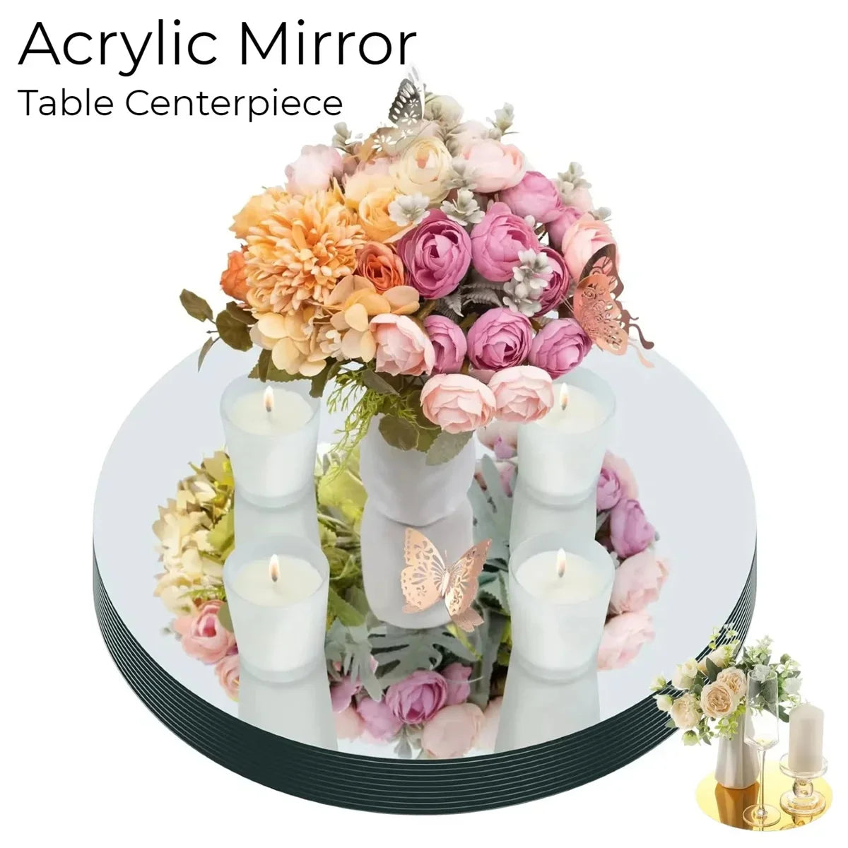 miroir acrylique moderne transparent 25cm 12 pièces set décoration table événement