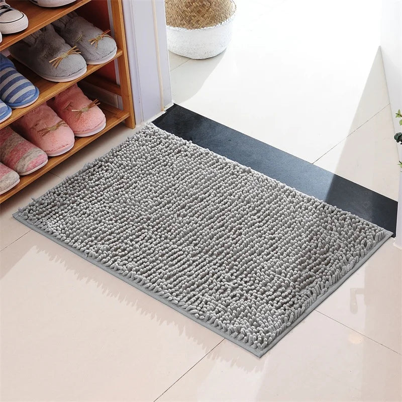 tapis bain moderne chenille dense absorbant durable gris peluche boules salle bain