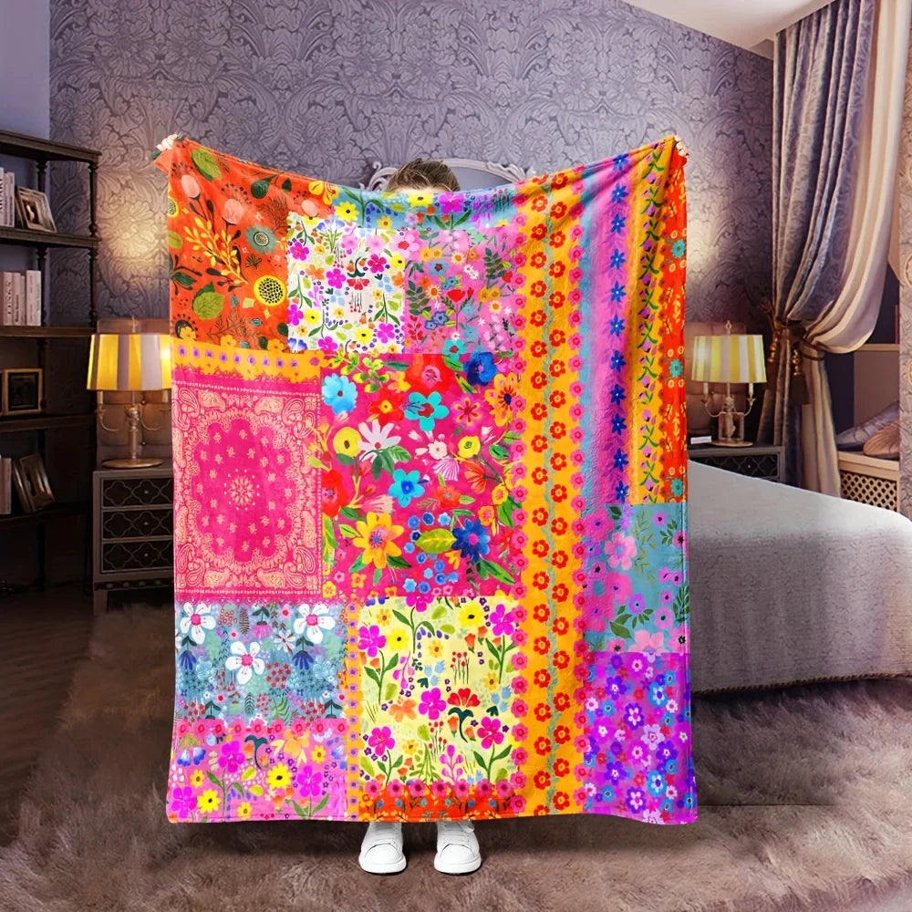couverture moderne imprimée animaux patchwork polyestère violet orange blanche bleue noire multicolore 130x150cm 140x200cm