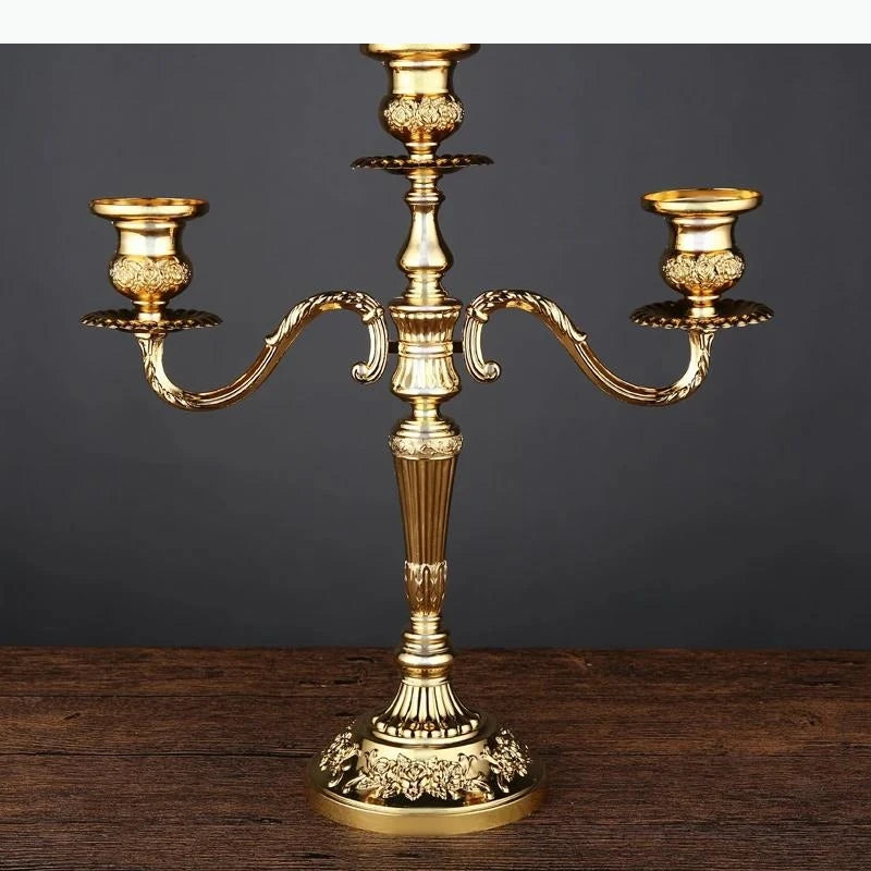 bougeoir cinq branches ornements floraux argent doré bronze classique décoration intérieure porte chandelle SUPPORT