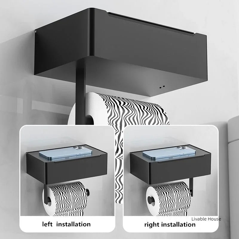 support papier toilette noir rangement moderne boîte lingettes adhésif