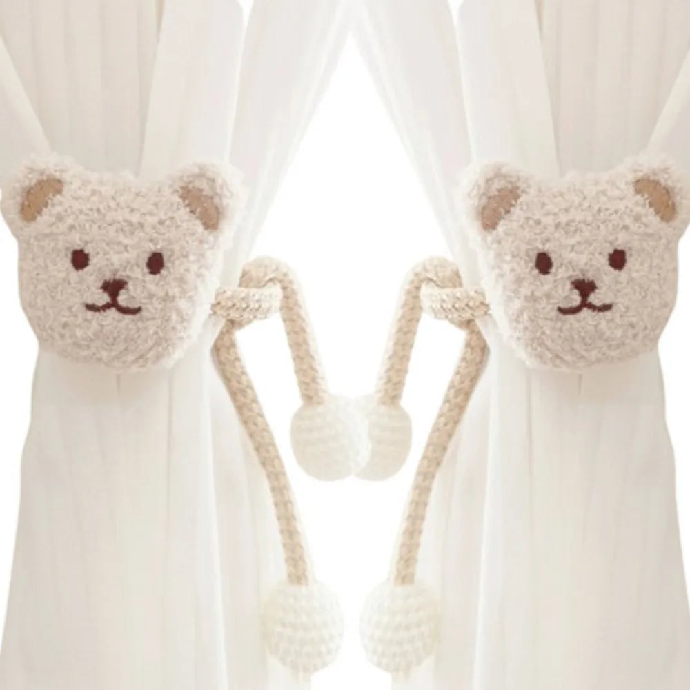 attache cordon fenêtre teddy bear mignon décoration maison tissu doux couleur beige marron clair