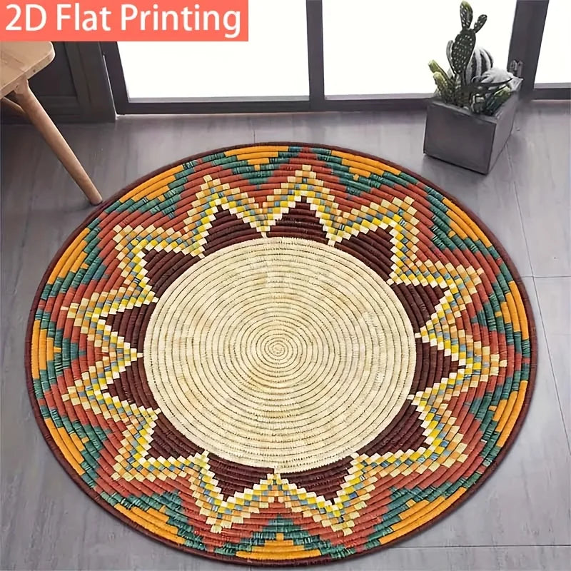 tapis rond multicolore géométrique moderne ethnique polypropylène polyester 80x80cm 120x120cm salon chambreextérieur