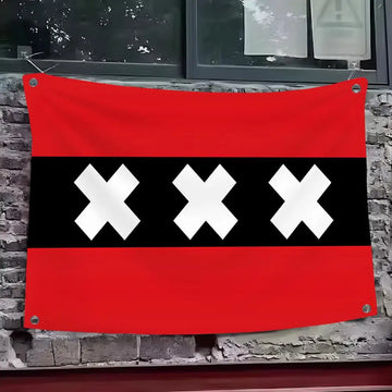 drapeau néerlandais amsterdam rouge noir blanc moderne géométrique métalliques intérieur extérieur 120x80cm 150x100cm