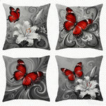 taies d'oreiller imprimées papillons fleurs rouge gris lit maison hospitalière polyester peachskin decoration chambre