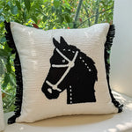 taies d'oreiller animaux motif moderne polyester blanc noir franges cheval gorille élphant decoration canape