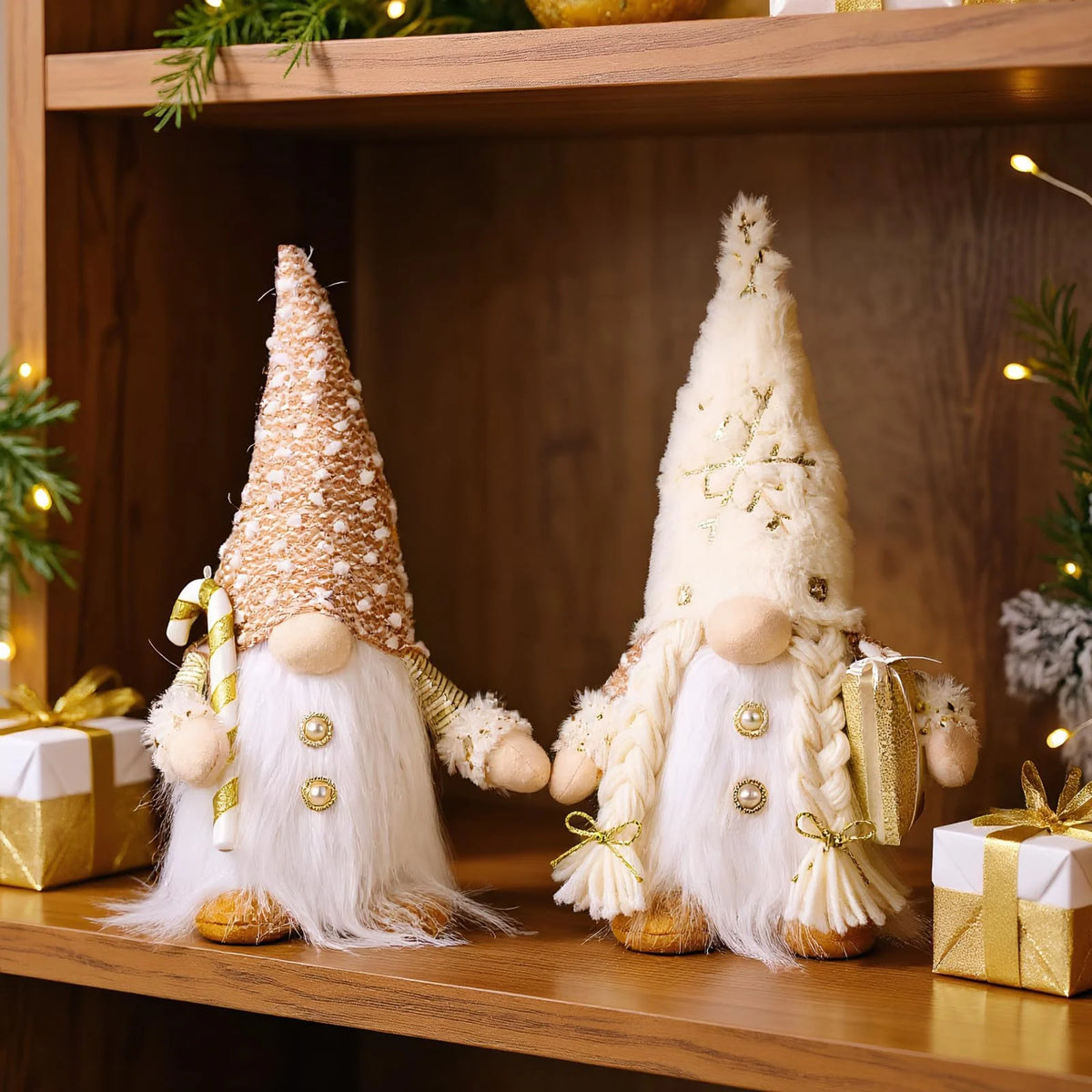 poupée décorative blanche dorée peluche flocons neige arbre noël festif ornement cadeau nouveauannée