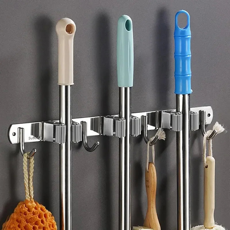 porte ustensiles mural crochet support rangement metal acier inoxydable moderne utilitaire argenté bois