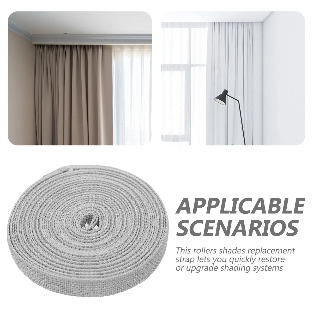 ruban remplacement store roulant gris clair texture tissée 14 mm large 500 cm longueur