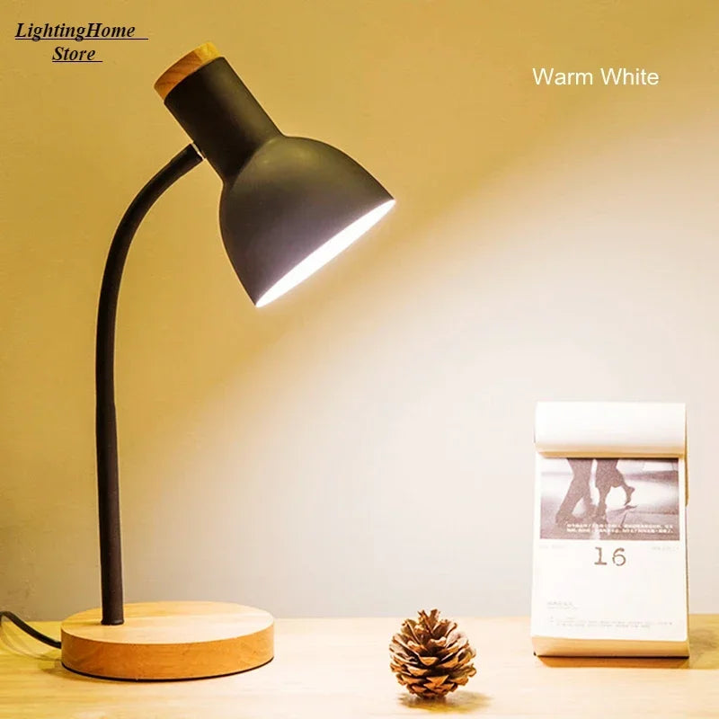 lampe table bois fer pliable nordique moderne lecture salon chambre