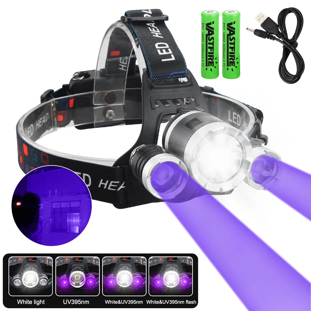 lampe frontale led noire rechargeable usb camping red verte blanche fixe ceinture