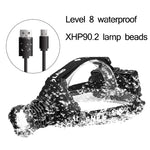 lampe frontale led rechargeable usb 8000lm zoom étanche camping pêche nuit ceinture ajustable noire