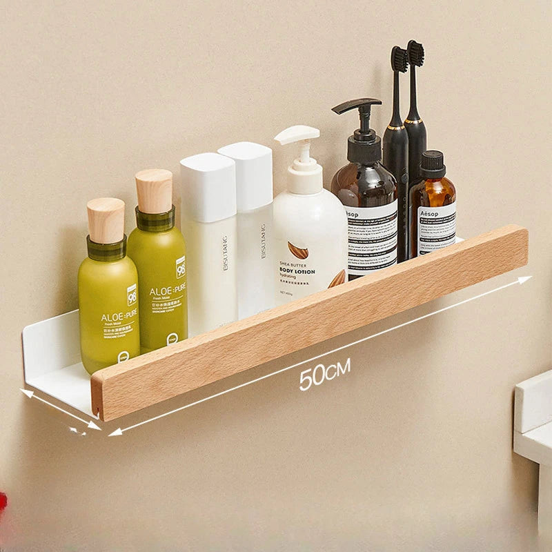 étagères murales modernes minimalistes noires bois flacons brosse dents adhésives salle bain