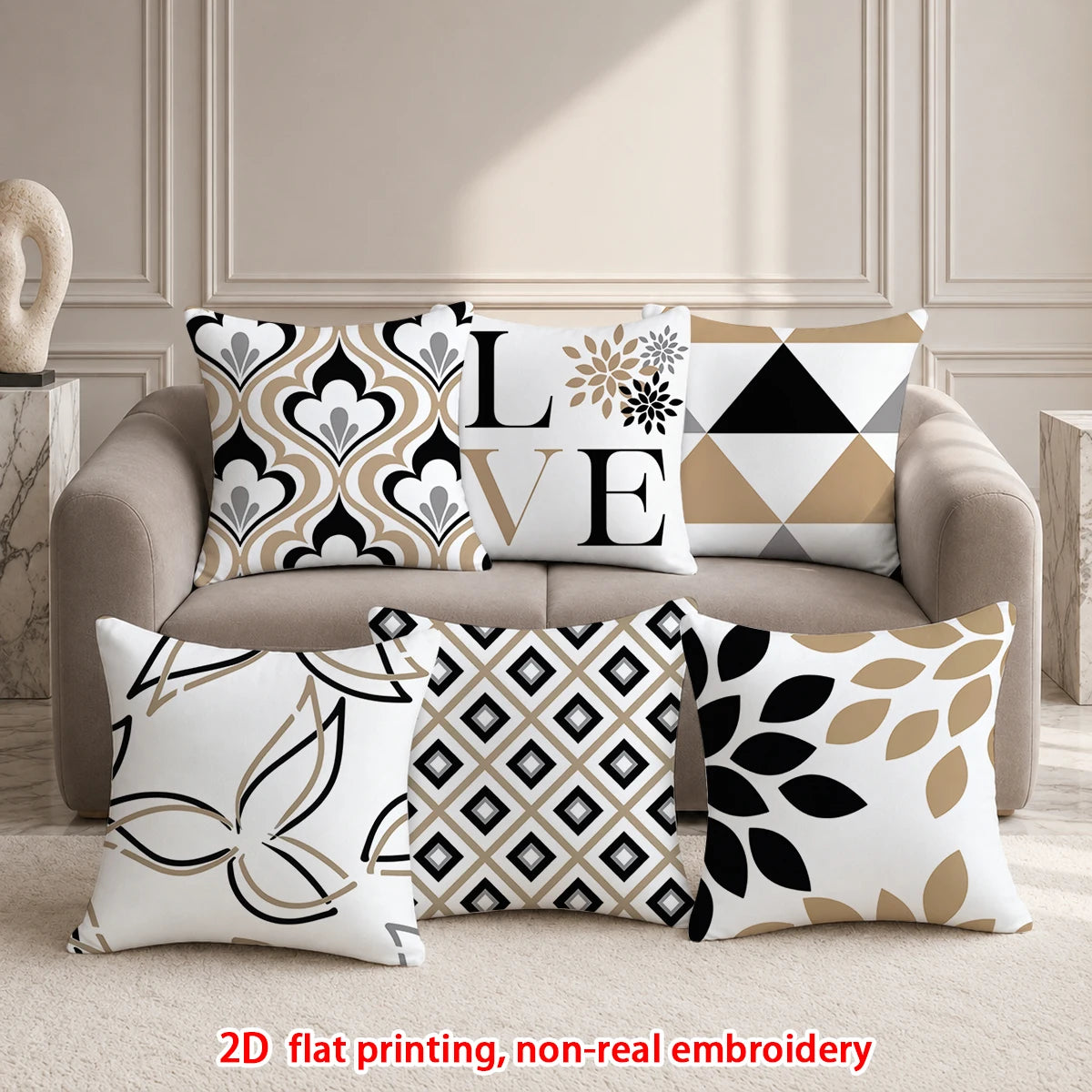 lot coussins décoratifs géométriques blanc noir beige canapé salon moderne polyester