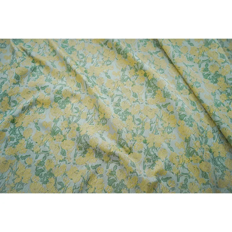 tissu polyester jaune vert blanc fleurs simple texture douce classique résistant printemps automne coudre