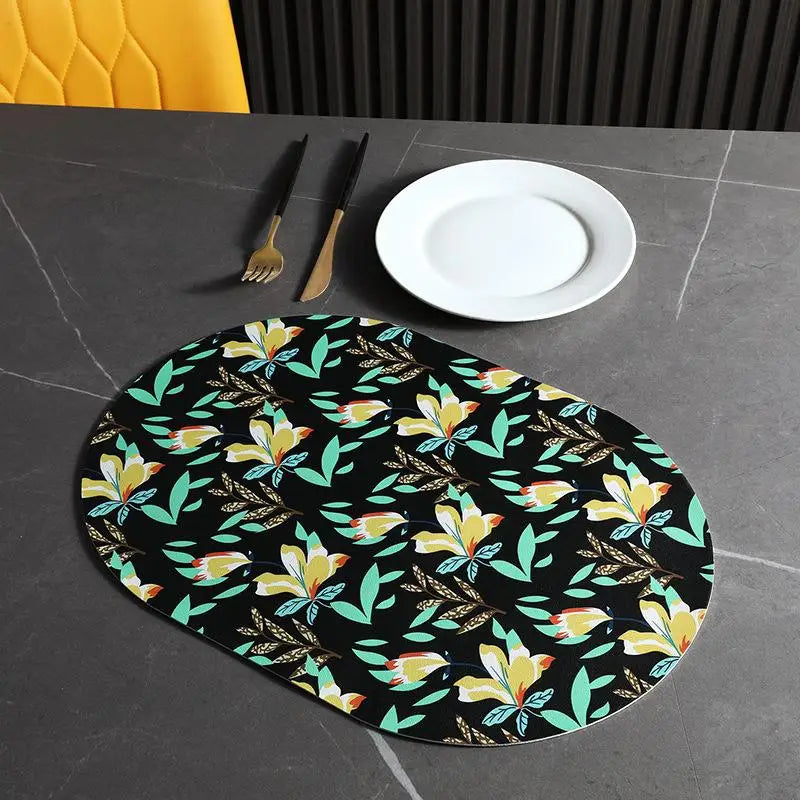 tapis table moderne fleurs feuilles citrons blanc vert jaune rouge beige