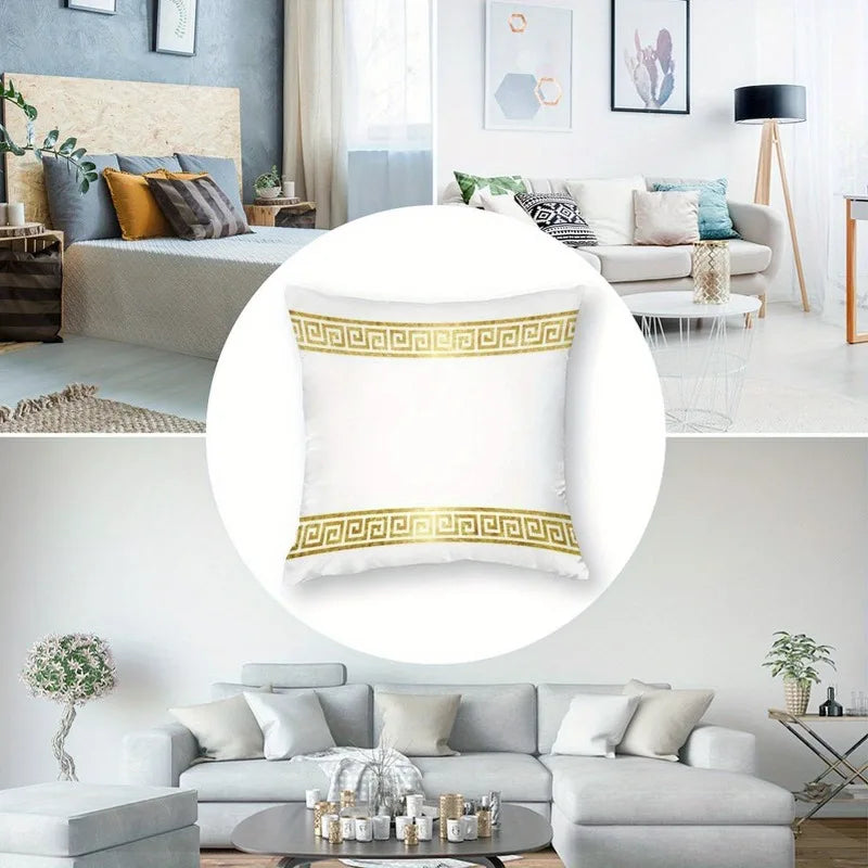 coussin carré blanc motif géométrique doré classique 100% polyester élégant salon chambre terrasse decoration